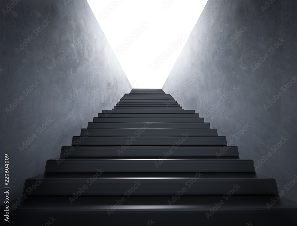 empty staircase with shining light - obrazy, fototapety, plakaty 