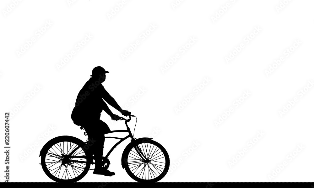 Silhouette man and bike relaxing on white background Silhouette man and bike relaxing on white background