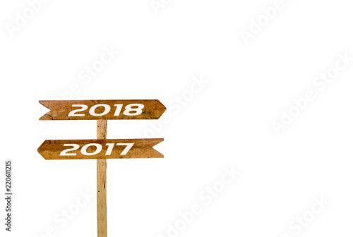 Sign banner 2017  2018  Isolated White Background   two way wooden sign isolated on white.