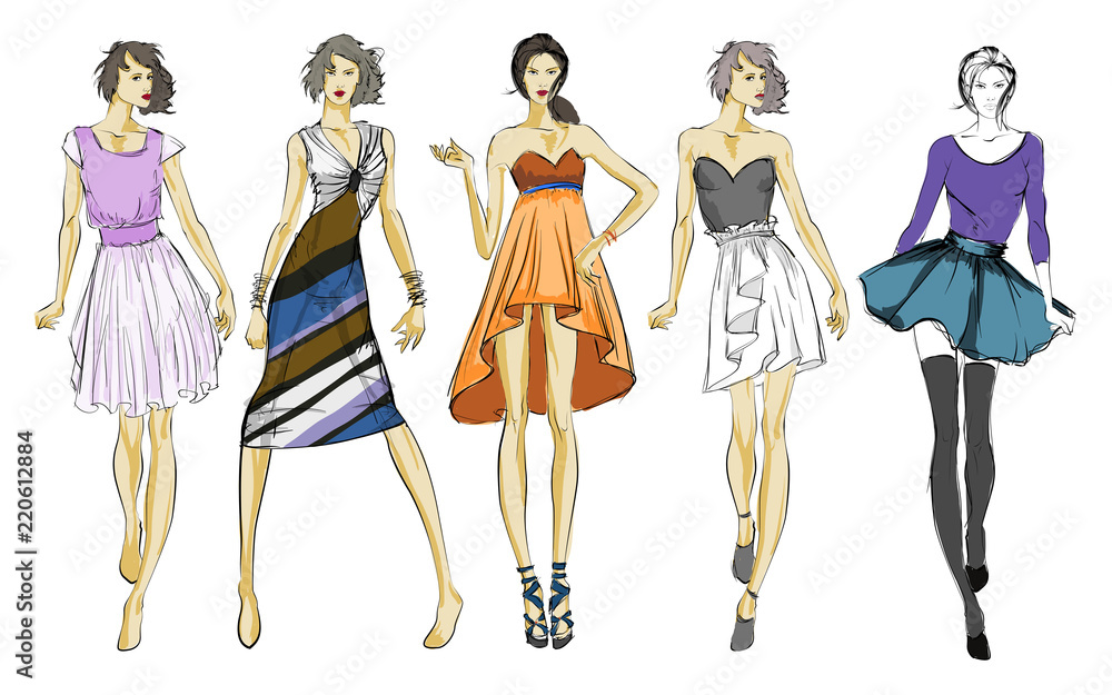 Stylish fashion models. Pretty young girls. Fashion girls Sketch Stylish fashion models. Pretty young girls. Fashion girls Sketch