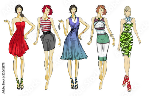 Stylish fashion models. Pretty young girls. Fashion girls Sketch