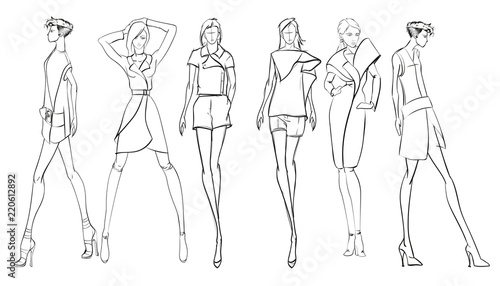 Stylish fashion models. Pretty young girls. Fashion girls SketchPrint