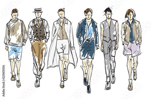 Fashion man. Set of fashionable men's sketches on a white background. Spring men.