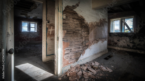 Old ruined abandoned house with a haunting atmosphere
