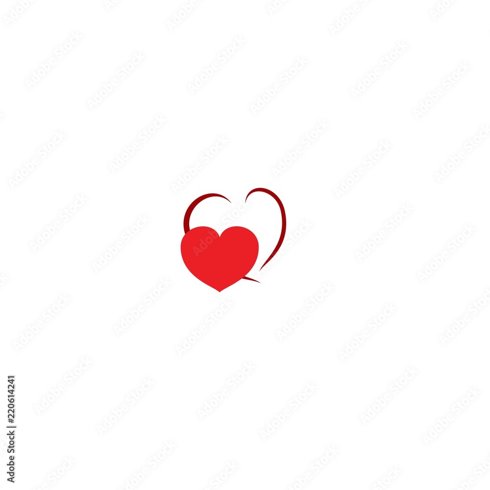 Heart red sign. Card on white background. Romantic symbol linked join, love, passion and wedding. Template for t shirt, apparel, card, poster. Design element of valentine day. Vector illustration.