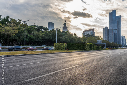 empty urban road with modern building in the city.