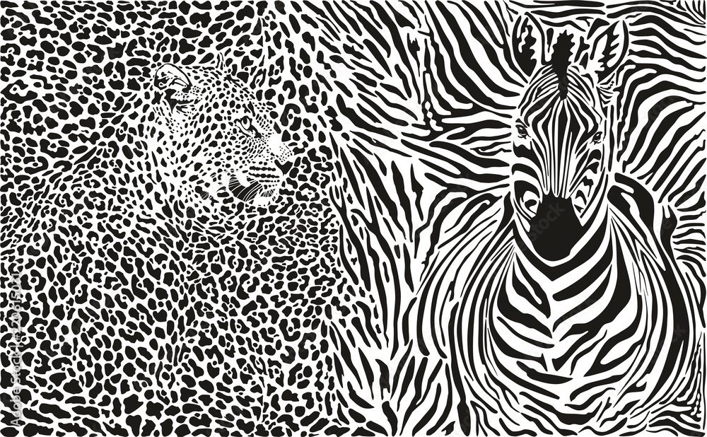 Obraz premium Tło z lampartem i zebrą