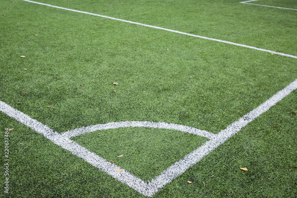 Closeup of Corner kick line of football and soccer field, background texture Closeup of Corner kick line of football and soccer field, background texture