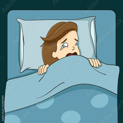 Sleepless woman in bed, feeling scared all the time
