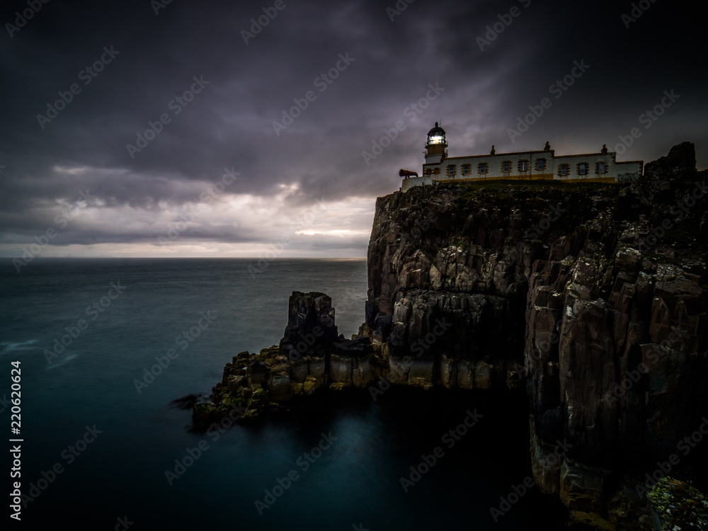 Neist Point Lighthouse at night