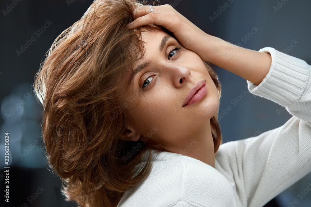 Fototapeta premium Beautiful Woman With Beauty Face, Short Hair And Natural Makeup