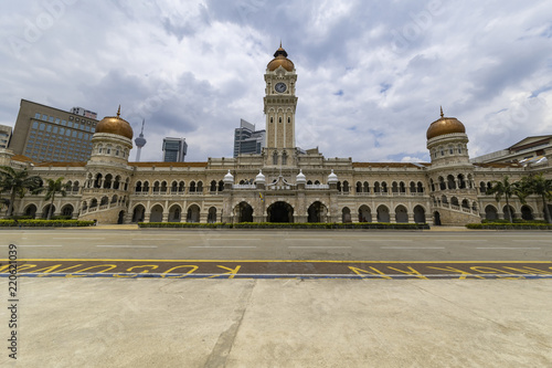 View of the empty Bangunan Sultan Abdul Samad building from the Merdeka square, independence place, in Kuala Lumpur, Malaysia