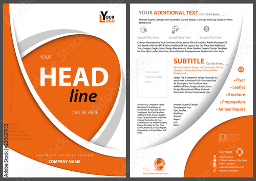 Modern Flyer Concept with Orange Curved Shapes on White Background - Elegant ...