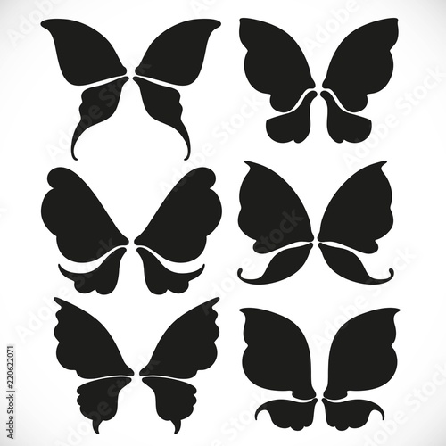 Black silhouette of fairy wings different form for cutting set 3 isolated on a white background