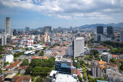 Aerial panorama of Georges town, the biggest city of the Penang island in Malaysia view from Penang hills © Ankor light
