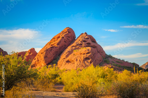 Geological rock formations look like from another planet in Papago Park, Tempe