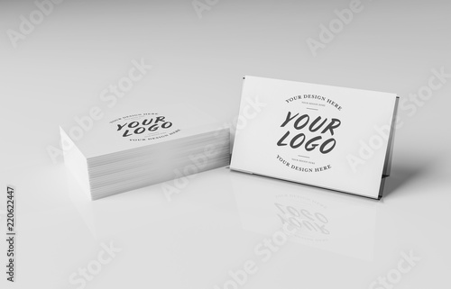 White business card stack on white desk 3D rendering