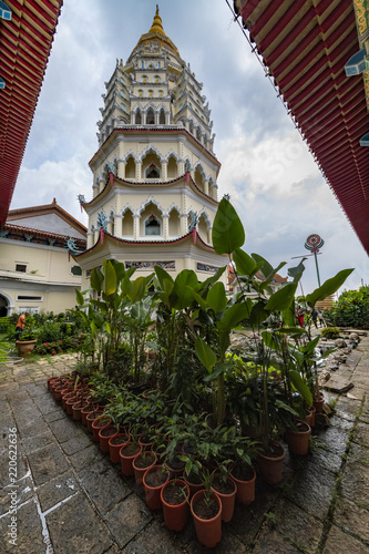 Up view on the 'Penang' and bouddhist temple called 'Kek Lok Si' in Chinese from the high land garden. 'Kek Lok Si'  means 
