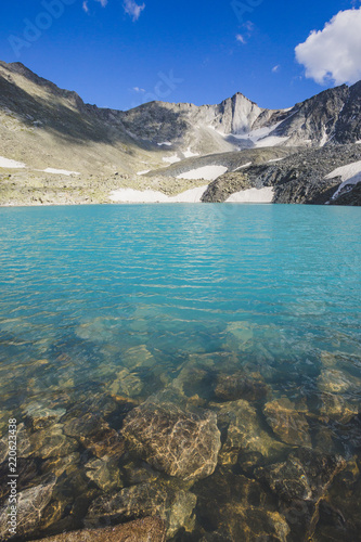 Upper Akchan lake. Altai Mountains landscape