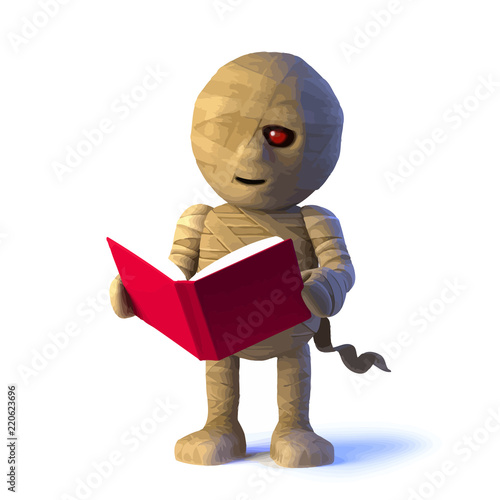 Vector 3d Mummy monster reads a book