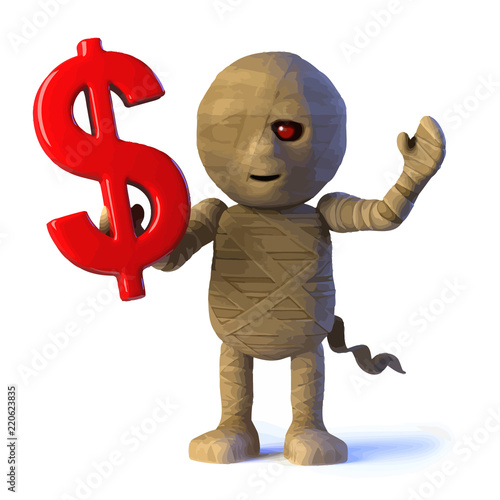 Vector 3d Egyptian mummy monster has US Dollar symbol