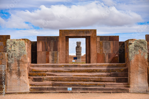 The Kalassaya Gate at the Tiwanaku archaeological site, a UNESCO world heritage site near La Paz, Bolivia photo