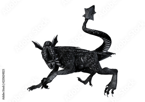 3D Rendering Little Black Dragon on White