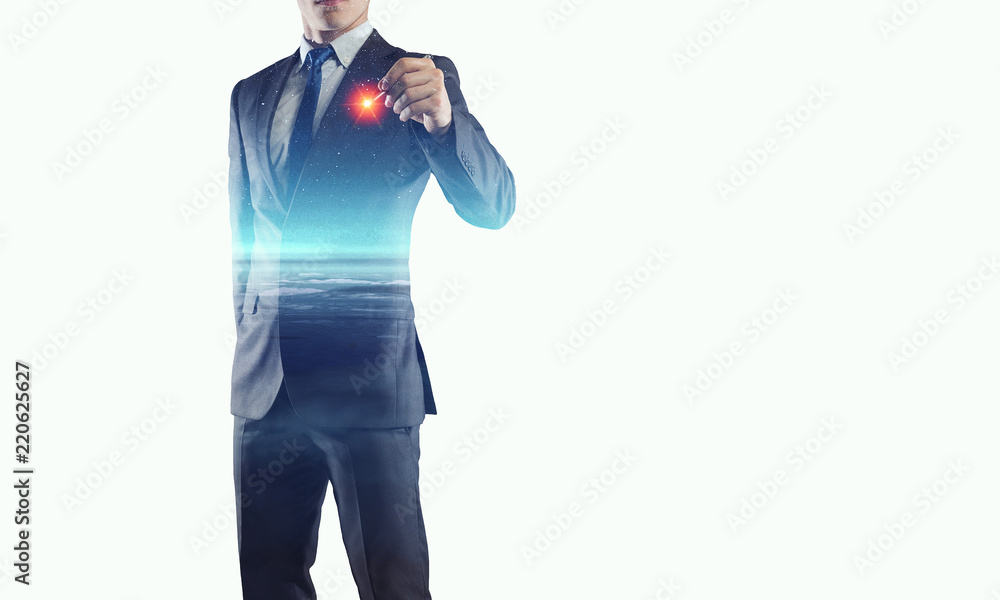 Close of businessman draw on screen Close of businessman draw on screen