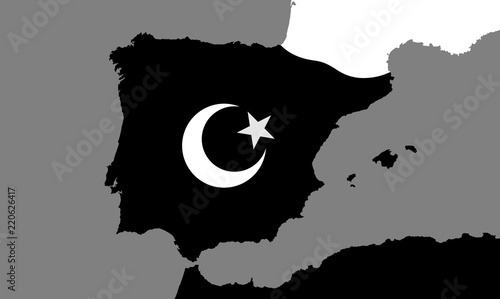 Islam and islamic religion in the Spain - history of muslim caliphate in the country. Religion and religious expansion - islamization in Europe. Vector illustration