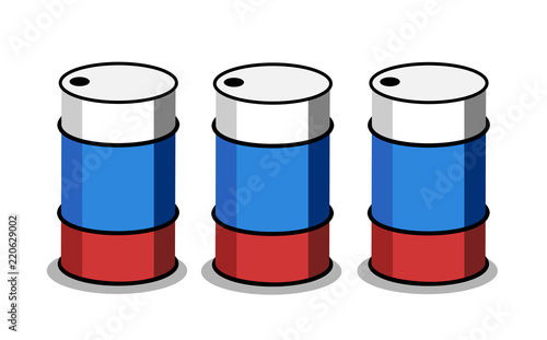 Russian oil production - barrel for petrol and gas has colors of Russia. Petroleum industry in the country. Vector illustration