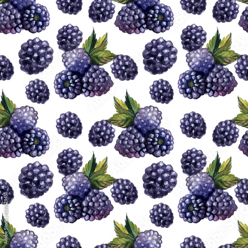 Hand painted watercolor seamless pattern berries and fruits