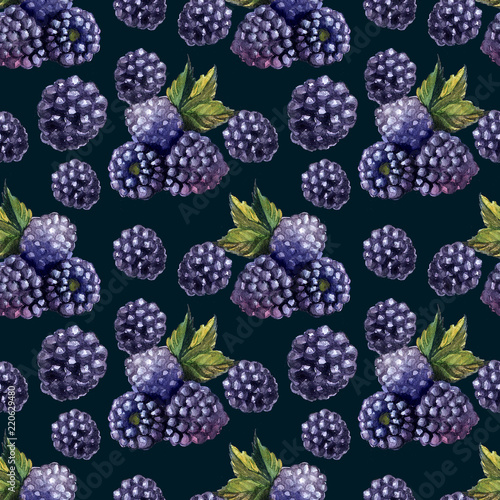Hand painted watercolor seamless pattern berries and fruits