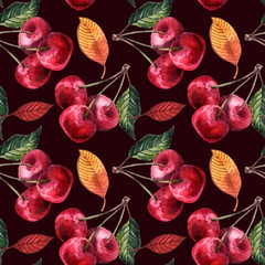 Papier peint photo Fruits aquarelle patrons Baies fruits aquarelle motif botanique  © Steshnikova