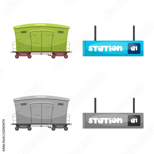 Vector design of train and station icon. Set of train and ticket vector icon for stock.