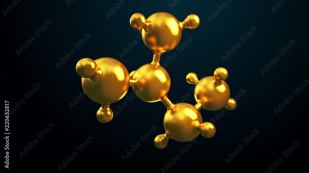 3D illustration of abstract gold molecule background 3D illustration of abstract gold molecule background