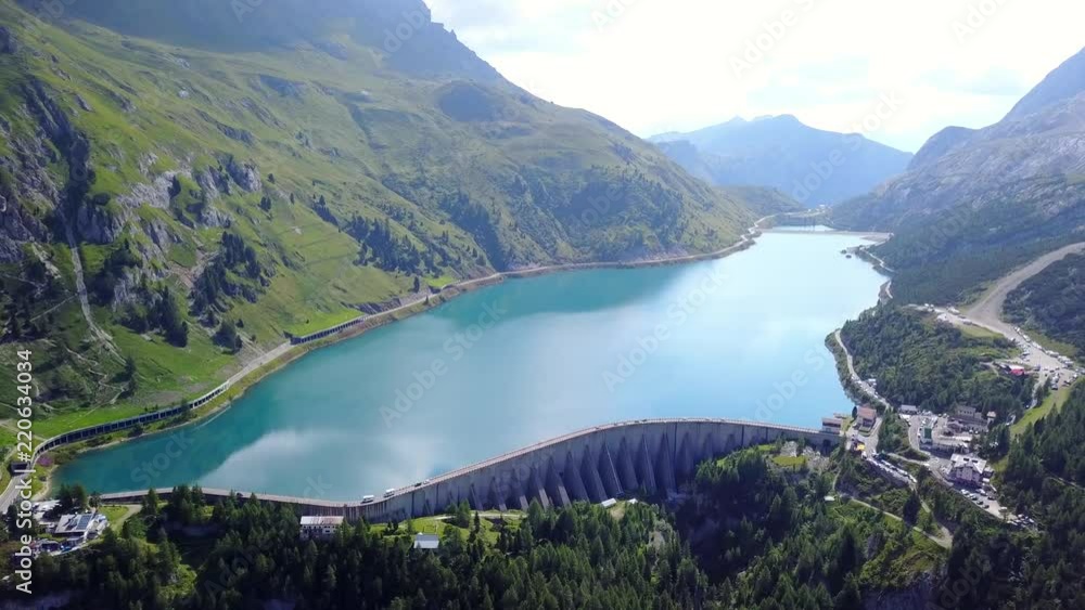 Aerial view of Fedaia lake Aerial view of Fedaia lake