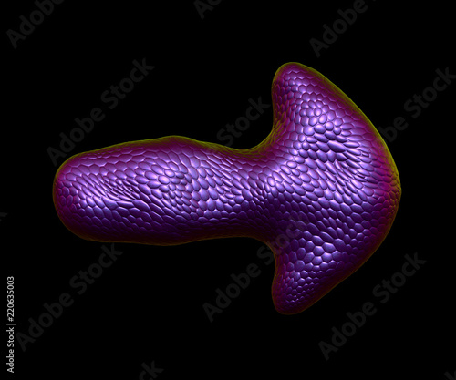 Arrow made of natural purple snake skin texture isolated on black. 3d