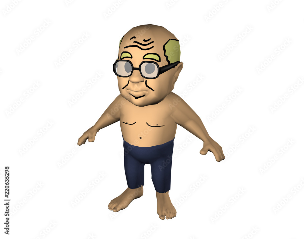 Älterer Cartoon Mann mit Brille und Glatze Stock Illustration | Adobe Stock