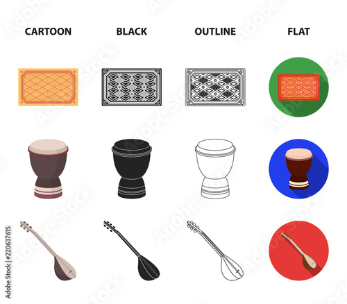 Turkish carpet, saz, drum, turkish men.Turkey set collection icons in cartoon,black,outline,flat style vector symbol stock illustration web.