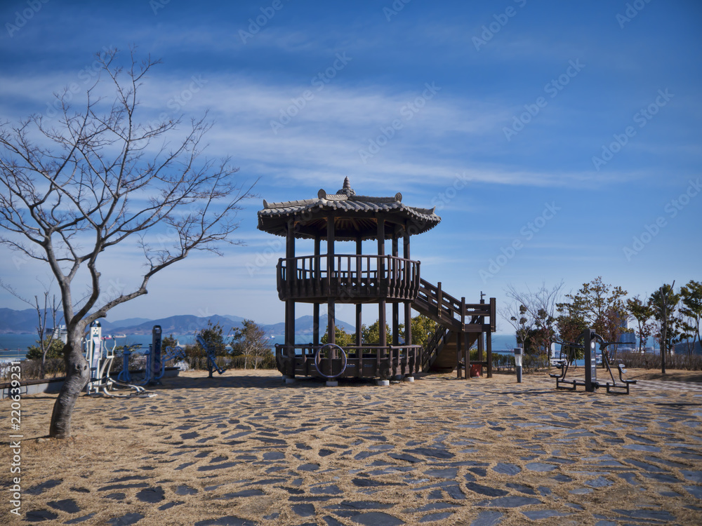 Korean traditional arbor in Yeosu city. South Korea Korean traditional arbor in Yeosu city. South Korea