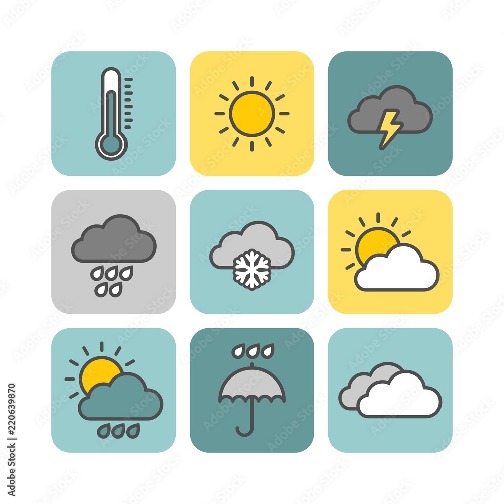 Obraz premium Weather flat vector icons set