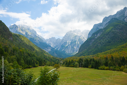 Panoramic view of Alps from road to Mangart saddle in Slovenia