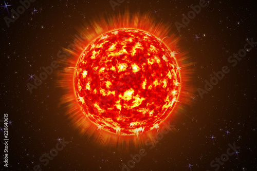 An image of a detailed sun in space. Star, solar storm. The power of the sun in the space with Plasma Background. 3d illustration