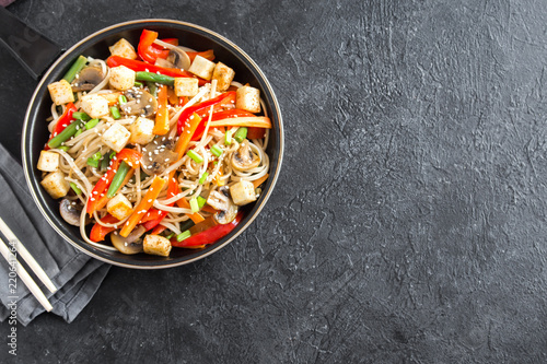 Stir fry with noodles, tofu and vegetables