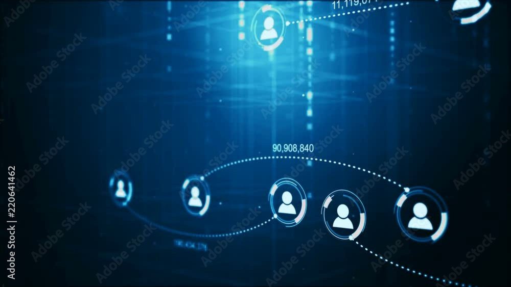 Circle shape people icon and connection line for social network cyber futuristic technology concept with dark and grain processed