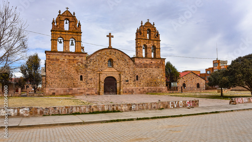 The church in the town of Laja, beleived to have built from stones from the Tiwanaku archaeological site. Laja, La Paz, Bolivia photo