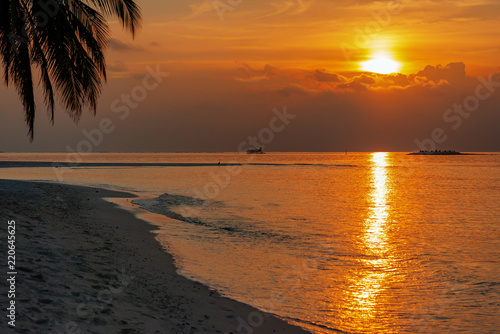 Fototapeta Naklejka Na Ścianę i Meble -  maldivian sunset with floatplane in the background