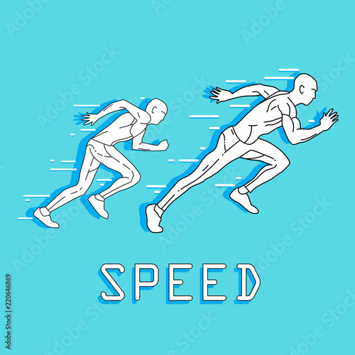 two men running walk marathon speed graphical logo for brand blue 