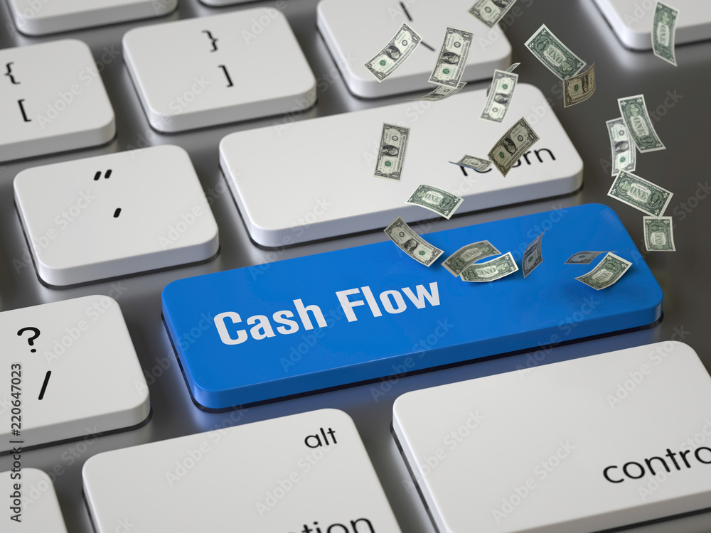 Fototapeta premium Cash Flow key on the keyboard, 3d rendering,conceptual image.