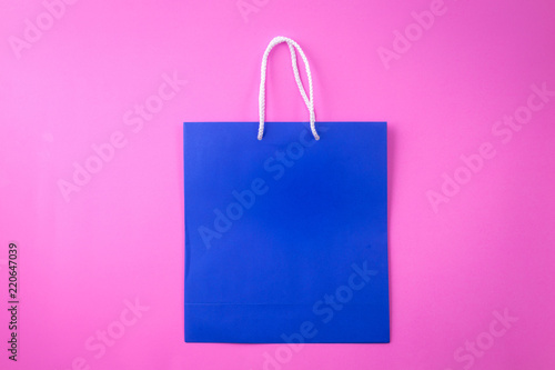 Blue shopping bag one white background and copy space for plain text or product
